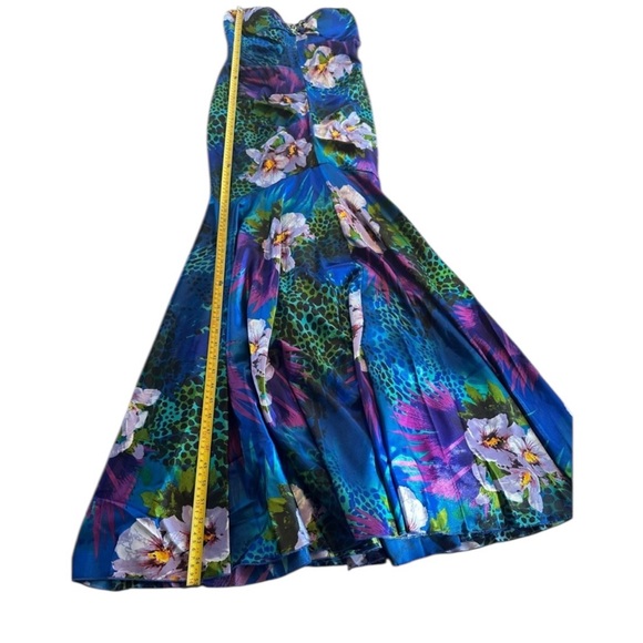 Cache Strapless Mermaid Gown Beaded Bust Tropical Print Sz M READ Y2K USA Made - Picture 5 of 16